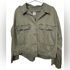 High End Army Green Cotton TINY Anthropologie Cargo Jacket Women’s XL MINTY